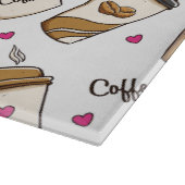 Koffiekopjes, koffiebonen, koffieliefhebber, harte snijplank (Hoek)