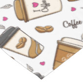 Koffiekopjes, koffiebonen, koffieliefhebber, harte tafelkleed (Gekanteld)