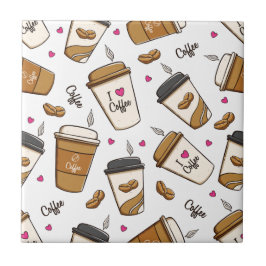 Koffiekopjes, koffiebonen, koffieliefhebber, harte tegeltje