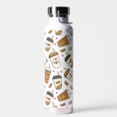 Koffiekopjes, koffiebonen, koffieliefhebber, harte waterfles (Links)