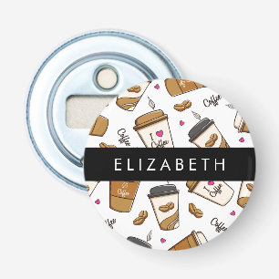 Koffiekopjes, koffiebonen, koffieliefhebber, Jouw  Button Flesopener