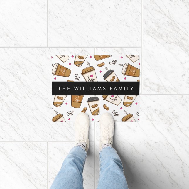 Koffiekopjes, koffiebonen, koffieliefhebber, Jouw  Deurmat (Binnen)