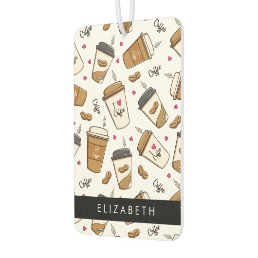 Koffiekopjes, koffiebonen, koffieliefhebber, Jouw Luchtverfrisser (Links)