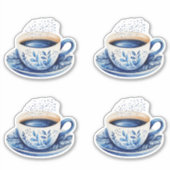 Koffiekopjes met blauwe aquarel 5 sticker (Voorkant)