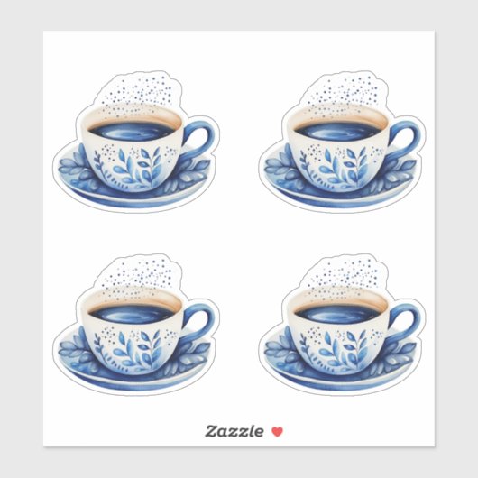 Koffiekopjes met blauwe aquarel 5 sticker (Vel)