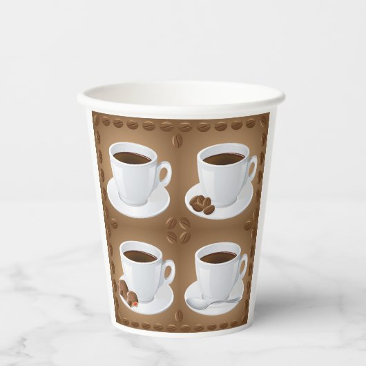 Koffiekopjes met bonen en chocolade papieren bekers (Voorkant)