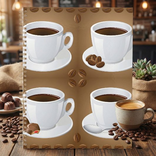 Koffiekopjes met bonen en chocolade planner
