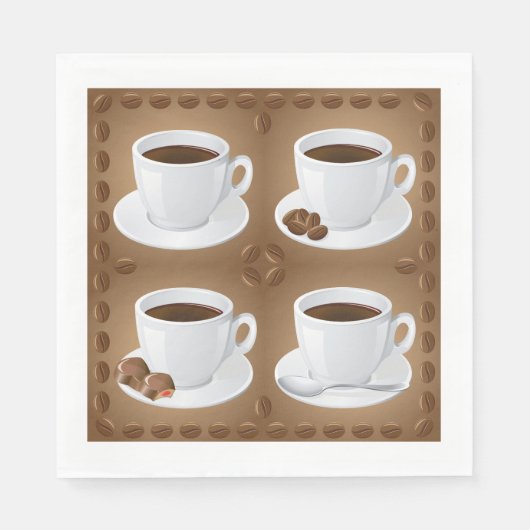 Koffiekopjes met bonen en chocolade servet (Voorkant)