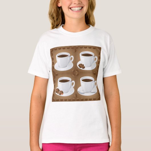 Koffiekopjes met bonen en chocolade t-shirt (Voorkant)
