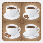 Koffiekopjes met bonen en chocolade vierkante sticker (Voorkant)