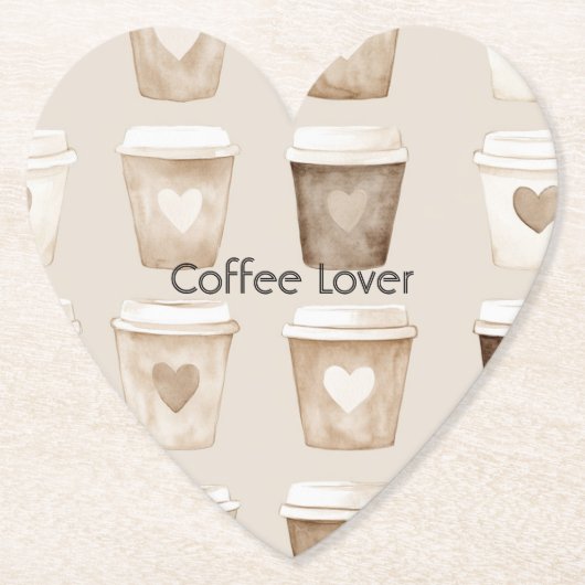 Koffiekopjes met Hart en Crème Kartonnen Onderzetters (Voorkant)