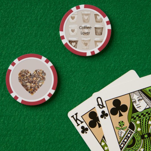 Koffiekopjes met hartvorm en room poker chips (Pokertafel (Dubbel))