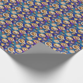 Koffiekopjes op blauw Waterverf patroon Cadeaupapier