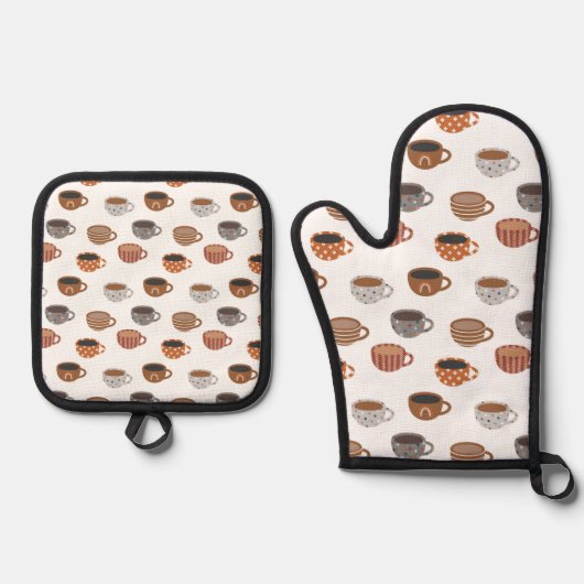 Koffiekopjes ovenwant & pannenlap set (Voorkant)