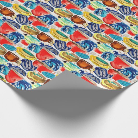 Koffiekopjes Rood Abstract Waterverf Patroon Cadeaupapier (Hoek)