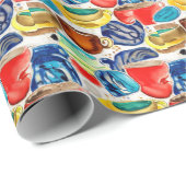 Koffiekopjes Rood Abstract Waterverf Patroon Cadeaupapier (Rol Hoek)