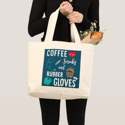 Koffiekruiden en rubberhandschoenen grote tote bag (Voorkant (product))