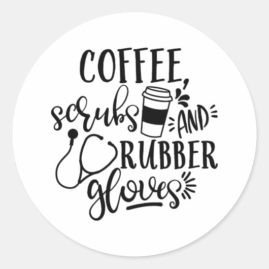 Koffiekruiden en rubberhandschoenen ronde sticker (Voorkant)