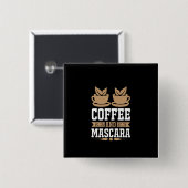 Koffiekunst Coffee en Mascara Vierkante Button 5,1 Cm (Voorkant /achterkant)