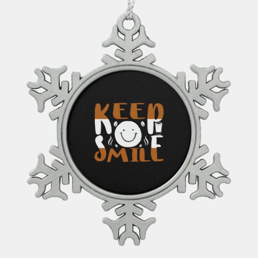 Koffiekunst houdt glimlachen tin sneeuwvlok ornament (Voorkant)