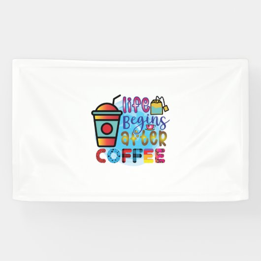 Koffiekunst leven begint na koffie spandoek (Horizontaal)