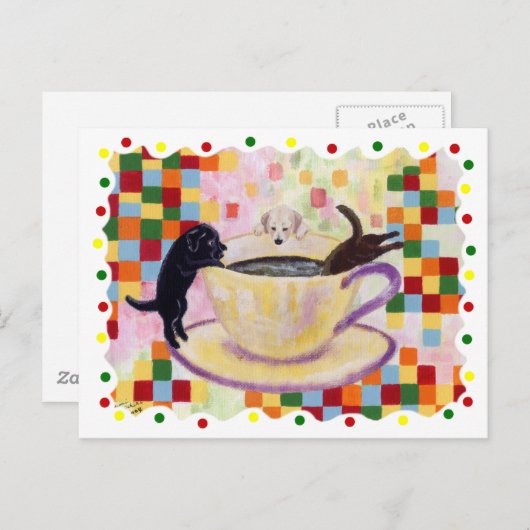 Koffielabradors Schilderen met kleurrijke stippen Briefkaart (Voorkant / Achterkant)