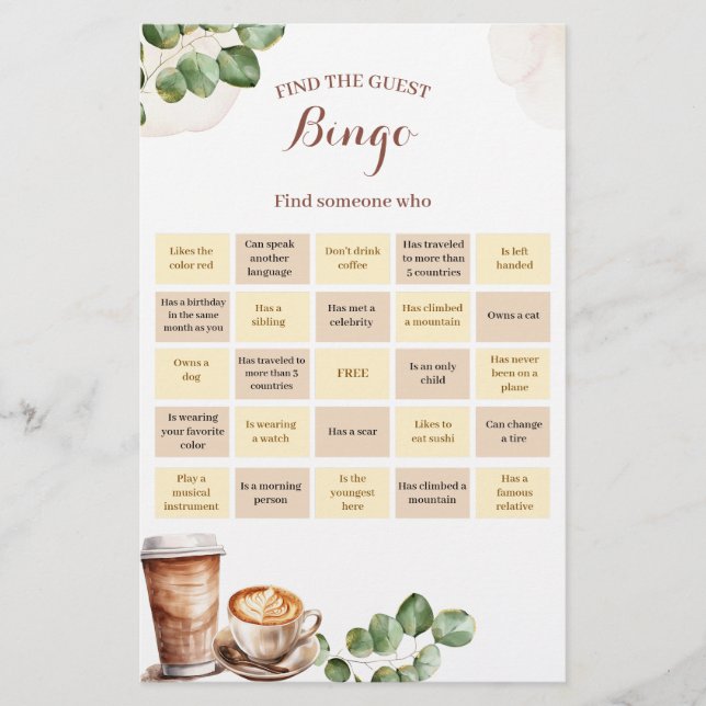 Koffieliefde is aan het brouwen Bingo Games Card (Voorkant)
