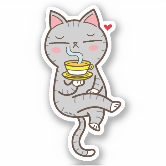 Koffieliefhebbende kat sticker (Voorkant)