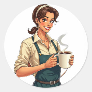 Koffieliefhebber Barista Leven Ochtend Brouw Cafe Ronde Sticker
