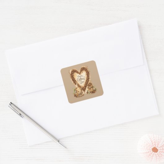 Koffieliefhebber Cozy Vintage Vierkante Sticker (Envelop)