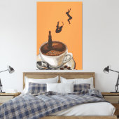 Koffieliefhebber Duiken Pop Kunst Kunstwerk Oranje Canvas Afdruk (Insitu (Slaapkamer))