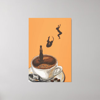 Koffieliefhebber Duiken Pop Kunst Kunstwerk Oranje Canvas Afdruk