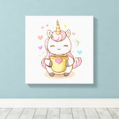 Koffieliefhebber Eenhoorn (1) Canvas Afdruk (Insitu (Houten vloer))