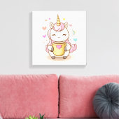 Koffieliefhebber Eenhoorn (1) Canvas Afdruk (Insitu (Woonkamer))
