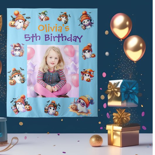 Koffieliefhebber Ghost Party Achtergrond voor Kids Wandkleed