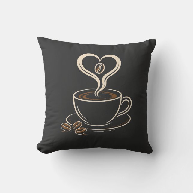 Koffieliefhebber Hart Stoom Minimalistisch Ontwerp Kussen (Voorkant)