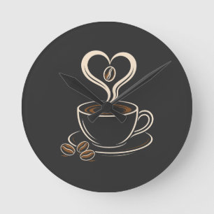 Koffieliefhebber Hart Stoom Minimalistisch Ontwerp Ronde Klok