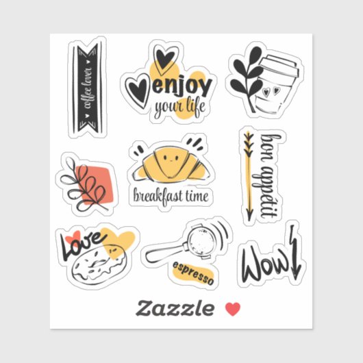 Koffieliefhebber Ink Schets Sticker (Vel)