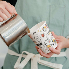 Koffieliefhebber inkt schets patroon papieren bekers