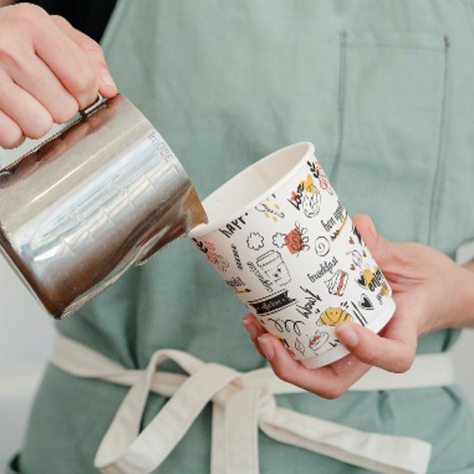 Koffieliefhebber inkt schets patroon papieren bekers