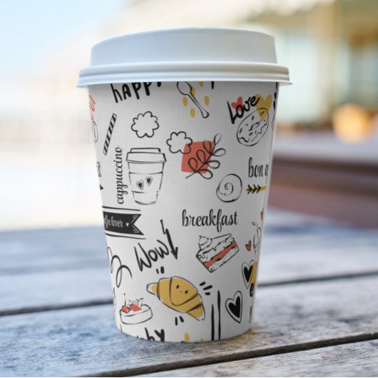 Koffieliefhebber inkt schets patroon papieren bekers