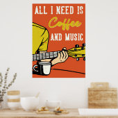 Koffieliefhebber Koffie En Muziek Poster (Keuken)
