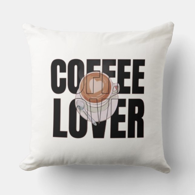 Koffieliefhebber – Koffieverslaafde Ochtend Caffeï Kussen (Voorkant)