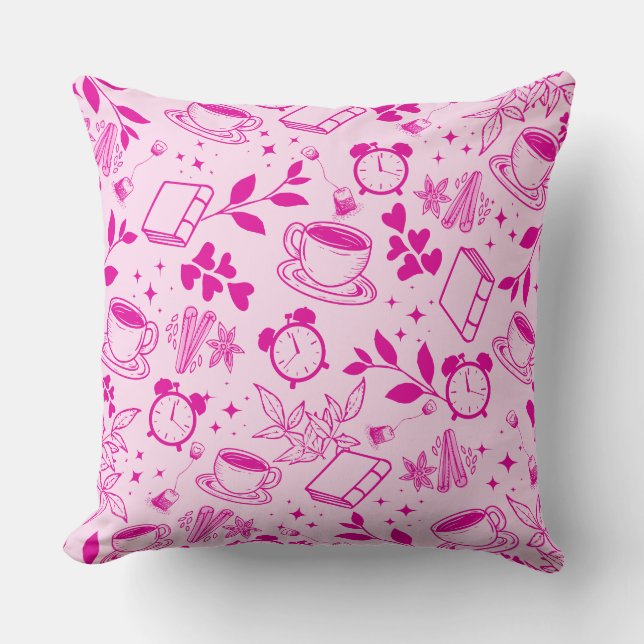 Koffieliefhebber Modern  Roze Patroon Kussen (Voorkant)