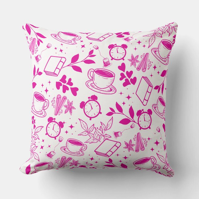 Koffieliefhebber Modern  Roze Patroon Kussen (Voorkant)