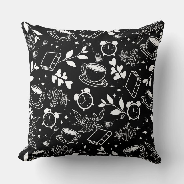 Koffieliefhebber Modern zwart-wit patroon Kussen (Voorkant)