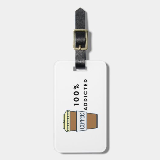 Koffieliefhebber Ontwerp 100% Verslaafde Cafeïne Bagagelabel (Voorkant verticaal)