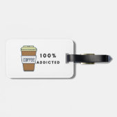 Koffieliefhebber Ontwerp 100% Verslaafde Cafeïne Bagagelabel (Achterkant horizontaal)