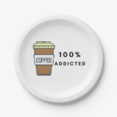 Koffieliefhebber Ontwerp 100% Verslaafde Cafeïne Papieren Bordje (Voorkant)