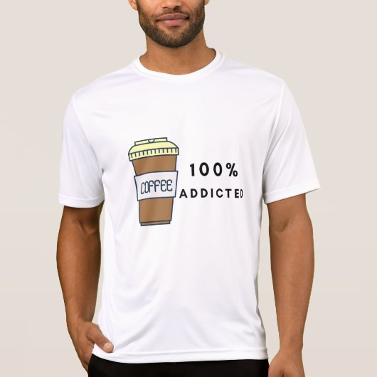 Koffieliefhebber Ontwerp 100% Verslaafde Cafeïne T-shirt (Voorkant)